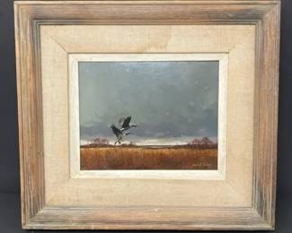 Framed Vintage Painting of Geese The Landing 28 Signed Gerald L. Lubeck