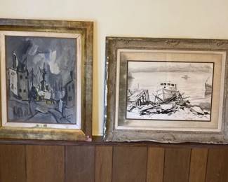 Lot Of Two Vintage Paintings J Margulies Beached Rockport And Puerto Manolo Lima