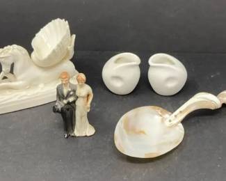 Vintage Decorative Items 1930s 1940s Bride Groom, PossiblBelleek Seahorse  Shell porcelain figurine