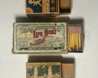 Antique Match Boxes, Salmon  Gluckstein Ltd England, Greek State Monopoly, Solstickan Sweden