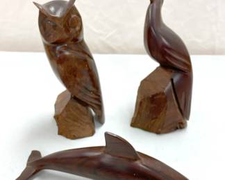 Vintage Carved Ironwood Owl, Dolphin And Seal Tail