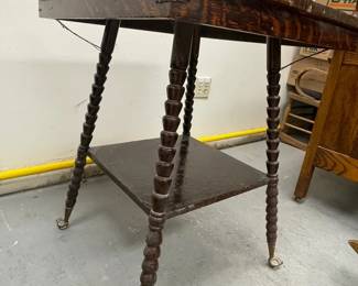 Unique, antique Wooden Table with Glass Round Feet