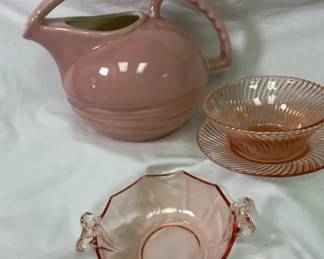 Pink It Up Redwing Pitcher And Depression Era Glass Dishes