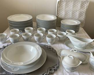 55 Piece Mikasa Classic Flair white dinnerware and tea set