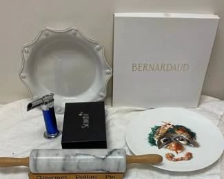 Unique Porcelain Plate, Pie Dish,Rolling Pin and Scorch Torch