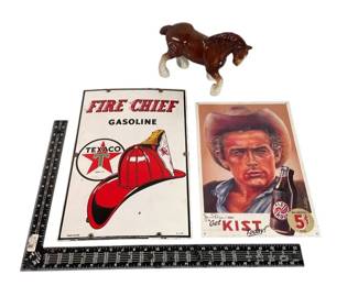 Metal Signs and Ceramic Horse