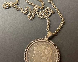 Morgan Silver Dollar 1921 NecklacePendant Sterling Silver Chain