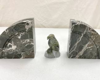 Keith Willis Soapstone Eagle Carving And Marble Bookends