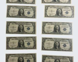 Ten Consecutive Serial Numbered Silver Certificates Series 1935 C