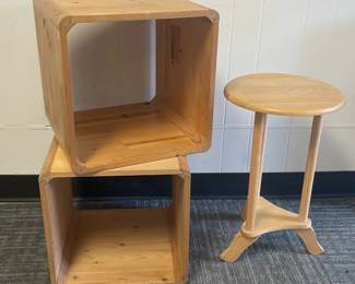Wood Cubes And ThreeLeg Plant Stand Or Side Table