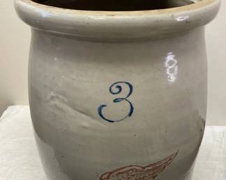 Antique Redwing Stoneware Butter Crock With Lid