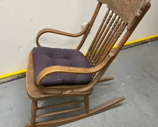 Wooden, Detailed Rocking Chair With Cushion