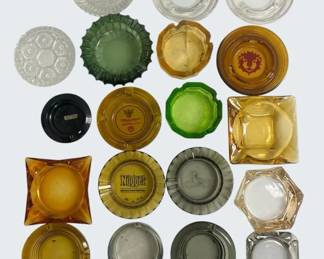 Assorted Glass Ash Trays 19 Total