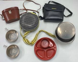 Camping Mess Kit, Water Canteen And Binoculars