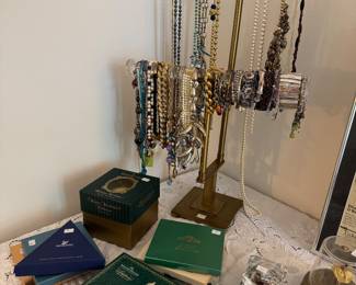 Collection of Costume Necklaces and White House Christmas Ornaments