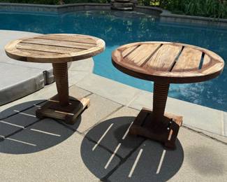 Sutherland Teak Outdoor Round Side Tables (21"D x 16"H / 2 Available)