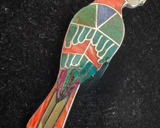 Sterling Silver Zuni Parrot Multi-Inlay Pin