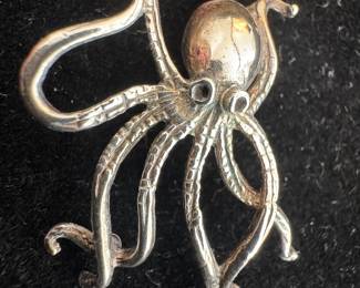 Sterling Silver Octopus Brooch