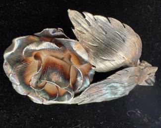 Sterling Silver Rose Flower Brooch