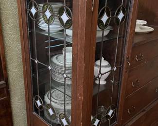 antique oak sideboard Craftsman / Mission style with stained glass front and sides of cabinets