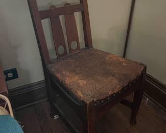 antique arts & crafts - mission style oak side chair