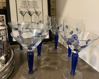 several sets of handblown glass margarita glasses