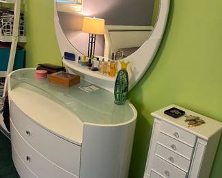 contemporary white bedroom dresser, night stand & desk