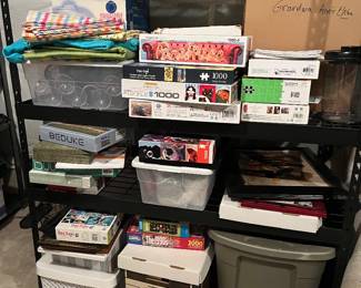lots of puzzles, board games, a few vintage toys