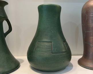 Owens pottery matte green vase