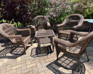 Brown wicker chairs & table