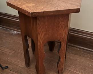 antique oak hexagon side table - taboret table - arts & crafts