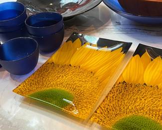 sunflower plates - cobalt glassware