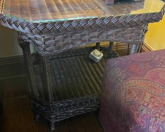 antique brown wicker side table