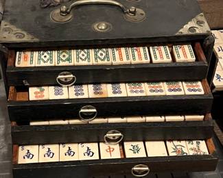antique mahjong set - bone & bamboo