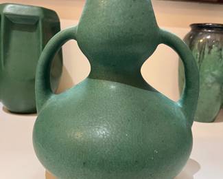 vintage double gourd shaped matte green vase