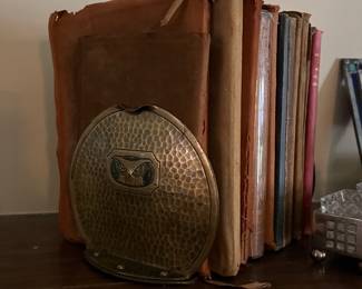 pair Roycroft hammered copper antique owl bookends