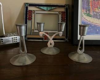 vintage pewter candlesticks