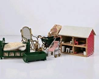 055 vintageredcottagestyledollhousewith