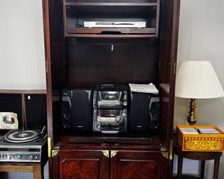 Asian style burl wood and brass armoire-tv cabinet