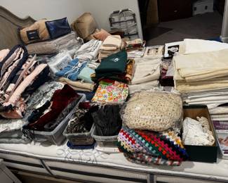 sheets, curtains, bedding, gloves, scarves, blankets