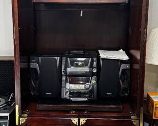 Asian style burl wood and brass armoire-tv cabinet