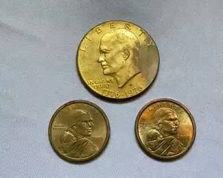 Gold Plated Bicentennial Dollar Coin And Sacagawea Dollar Coins