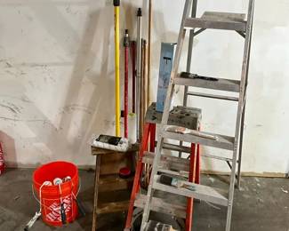Assorted Ladders And Painting Tools