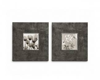 66 ModernFloralWallArtPrintsGrayTexturedFramesContemporaryPair
