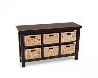 94 DarkWoodStorageConsolewithWovenBasketDrawers