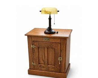 59 AntiqueWhiteCladOakCabinetwithVintageBankerStyleLamp