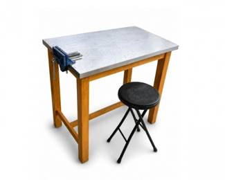 88 IndustrialWorkTableViseandFoldingStoolSet