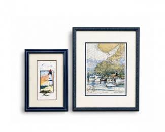 64 VintageCoastalLighthouseHarborNauticalArtPrintsFramedPair