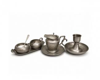 70 VintagePewterCreamerSugarBowlTrayCandlestickServingSet