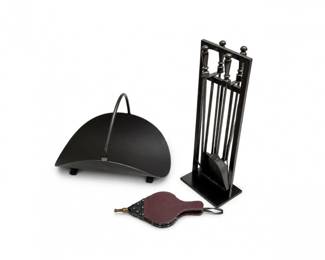 96 FireplaceToolSetLogHolderandBellowsLot
